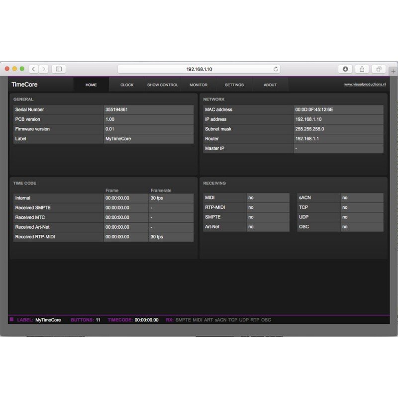 Visual Productions - TimeCore - Time Code generator, converter and display