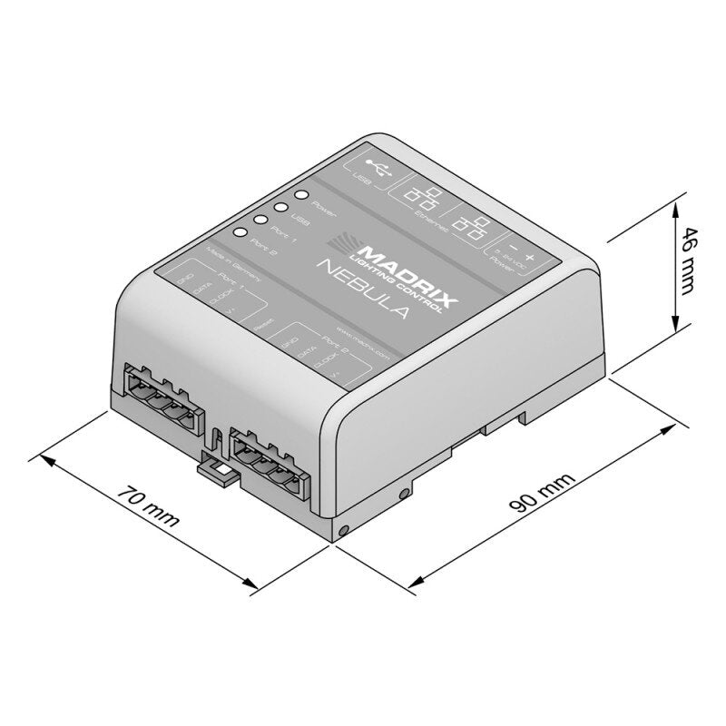 MADRIX - NEBULA  - Art-Net Node / USB 2.0 Interface, SPI converter for 12 Universes, 2 x OUT, DIN rail