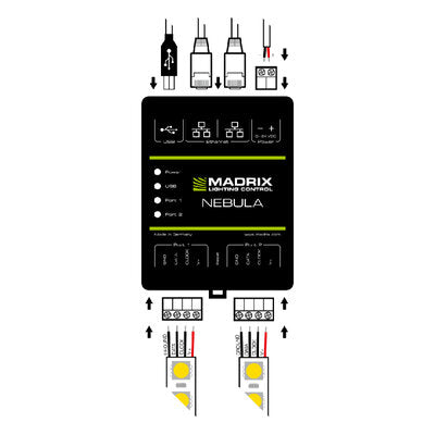 MADRIX - Art-Net Node / USB 2.0 Interface, SPI converter for 12 Universes, 2 x OUT, DIN rail