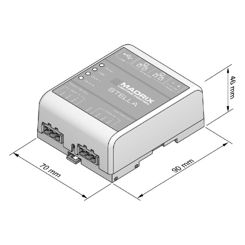 MADRIX - STELLA  - 2-port network node with RDM support, Art-Net Node / USB 2.0 DMX-512 interface, 2 x DMX IN/OUT, DIN rail