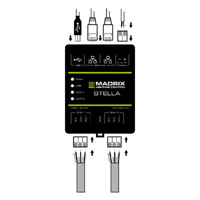 MADRIX - 2-port network node with RDM support, Art-Net Node / USB 2.0 DMX-512 interface, 2 x DMX IN/OUT, DIN rail
