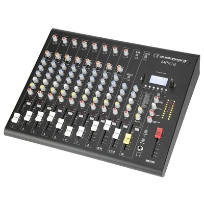 Audiophony - MPX12  - 12 CH analogue mixer with MIC / line inputs, compressor and effects, USB / SD / BT player