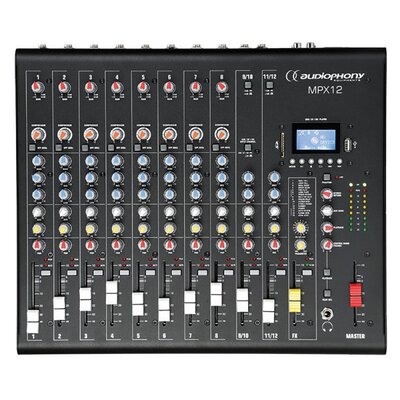 Audiophony - MPX12  - 12 CH analogue mixer with MIC / line inputs, compressor and effects, USB / SD / BT player