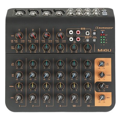 Audiophony - Mi6U  - 6 CH analog mixer, 4 MIC/line + 2 stereo + USB port