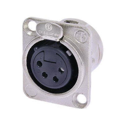 Neutrik - NC4FD-L-1  - 4 pole female XLR receptacle, solder cups, Nickel housing, silver contacts, DL series