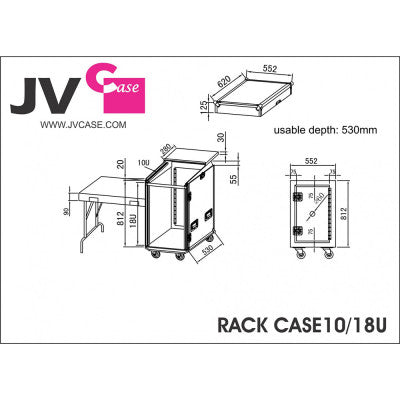 RACK CASE  - Rack case 19", 18U top, 10U front + table