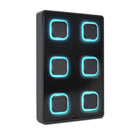 Visual Productions - Wall-mount panel with 6 backlit push-buttons that can be configured to send out a multitude of control messages via DMX, UDP, OSC, Art-Net or sACN