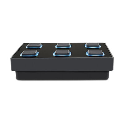 B-Station2 - Wall-mount panel with 6 backlit push-buttons that can be configured to send out a multitude of control messages via DMX, UDP, OSC, Art-Net or sACN