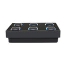 Visual Productions - B-Station2 - Wall-mount panel with 6 backlit push-buttons that can be configured to send out a multitude of control messages via DMX, UDP, OSC, Art-Net or sACN