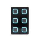 Visual Productions - Wall-mount panel with 6 backlit push-buttons that can be configured to send out a multitude of control messages via DMX, UDP, OSC, Art-Net or sACN