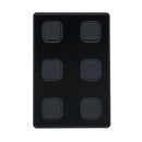 Visual Productions - Wall-mount panel with 6 backlit push-buttons that can be configured to send out a multitude of control messages via DMX, UDP, OSC, Art-Net or sACN