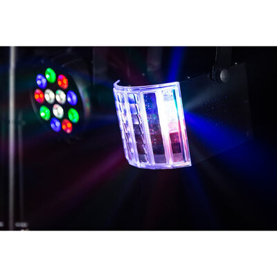 JB Systems - Versatile light set for home parties, includes 2 RGBW PAR lights, 2 RGBW DERBY lights, a light stand, and 2 transport bags