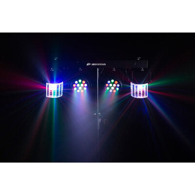 JB Systems - Versatile light set for home parties, includes 2 RGBW PAR lights, 2 RGBW DERBY lights, a light stand, and 2 transport bags
