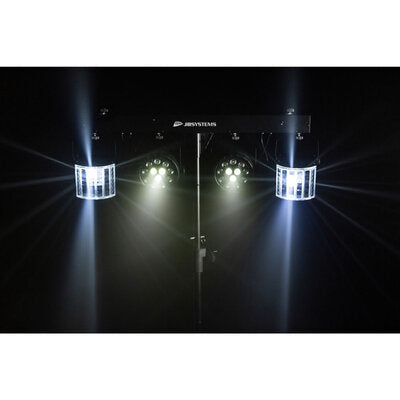JB Systems - Versatile light set for home parties, includes 2 RGBW PAR lights, 2 RGBW DERBY lights, a light stand, and 2 transport bags
