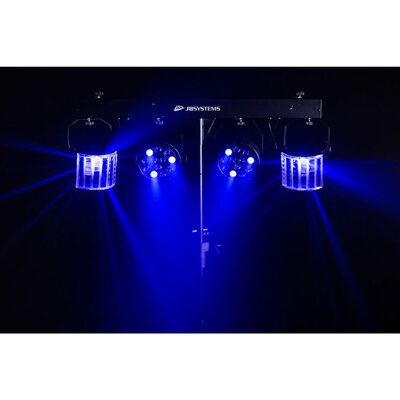 JB Systems - Versatile light set for home parties, includes 2 RGBW PAR lights, 2 RGBW DERBY lights, a light stand, and 2 transport bags