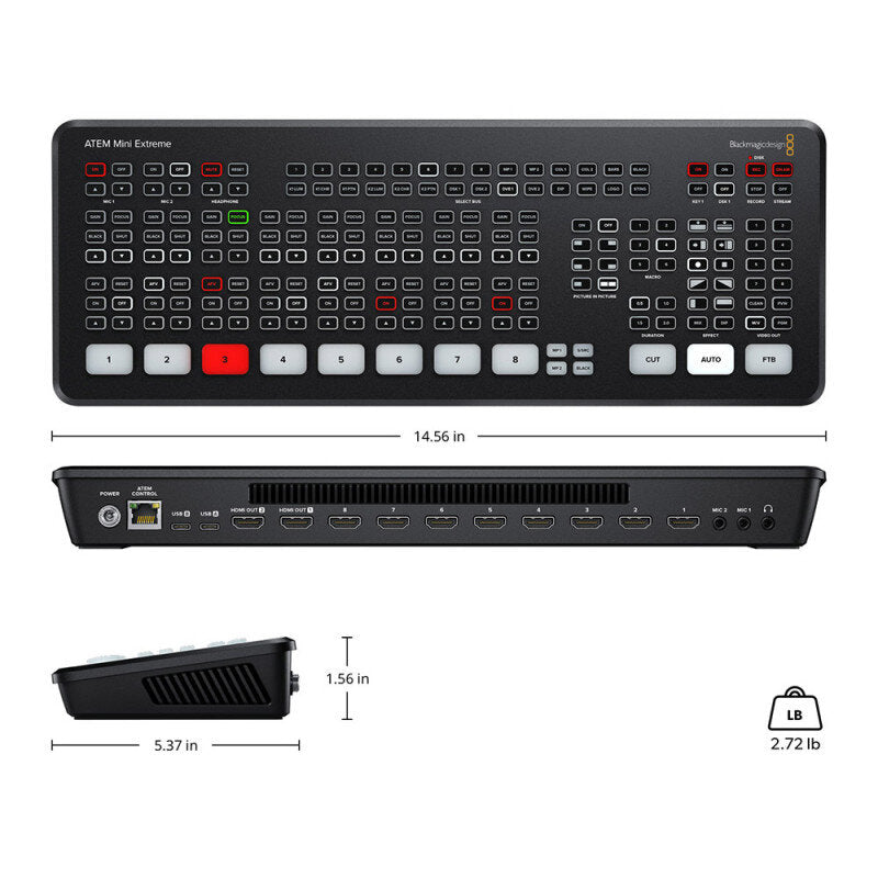 Blackmagic Design - ATEM Mini Extreme - Live switcher with 8 HDMI input, 2 HDMI output, 4 DVE and 2 USB ports