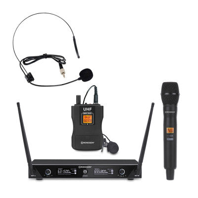 Rondson - BE-1020/MIC/BP - Dual diversity UHF set, 1 lavalier and 1 handheld microphone, 1 bodypack, 1 receiver, 663/676.6 MHz