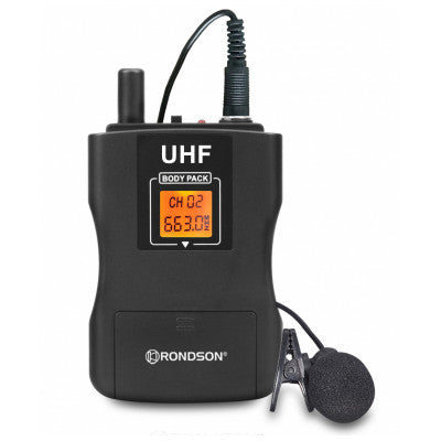 Rondson - BE-1020BP - UHF bodypack transmitter with lavalier and headworn microphones, 663 MHz