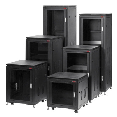 Rondson - P12U N - 12U steel cabinet 19" with glass front, lock, castors, 4 pairs of slides, 24 screws