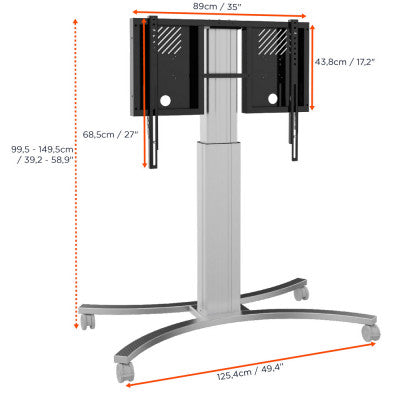 1000013105 - Expert Electrically height adjustable display trolley - 50cm- silver - load up to 140 kg