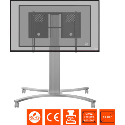 1000013105 - Expert Electrically height adjustable display trolley - 50cm- silver - load up to 140 kg