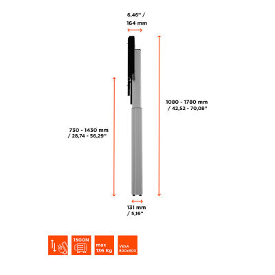 1000013116 - Expert Display stand with wall mounting, electrically adjustable height - 70 cm - silver