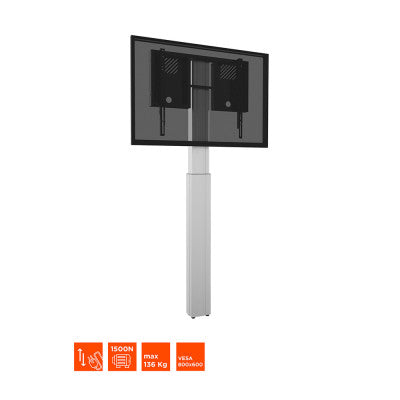 1000013117 - Display stand with wall mounting, electrically adjustable height - 90 cm - silver