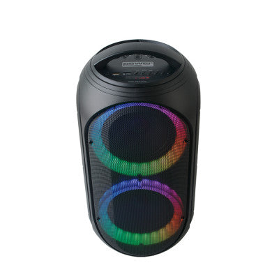 Power Acoustics - Portable LED sound system, USB + SD card + MIC and guitar/bass + record function, black