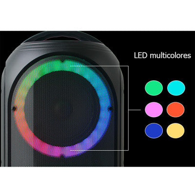 Power Acoustics - Portable LED sound system, USB + SD card + MIC and guitar/bass + record function, black