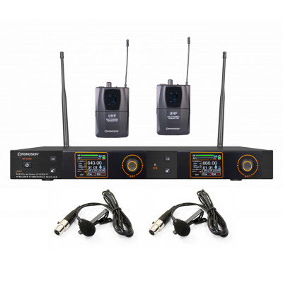 BE-5038/2PT-10 - UHF dual diversity package, 2 lavalier microphones + 2 bodypack + dual UHF True Diversity receiver, 660 - 690 MHz