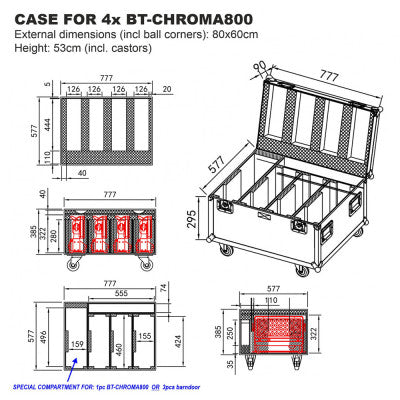 Briteq - CASE FOR 4 x BT-CHROMA800  - Flightcase for 4 pcs BT-CHROMA800