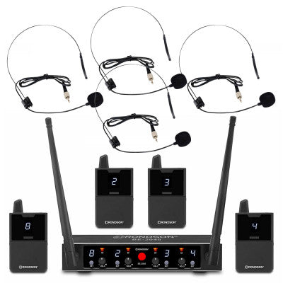 Rondson - BE-2040/4BP - 4-channel diversity UHF set, 4 bodypack with lavalier and headworn microphones with receiver, 500 - 700 MHz