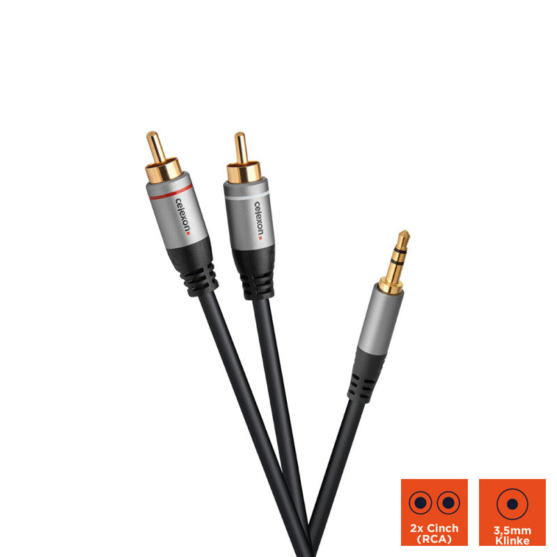 celexon - 1000015589 - 2x Cinch to 3.5 mm Stereo Jack Audio Cable Professional Line 1 m