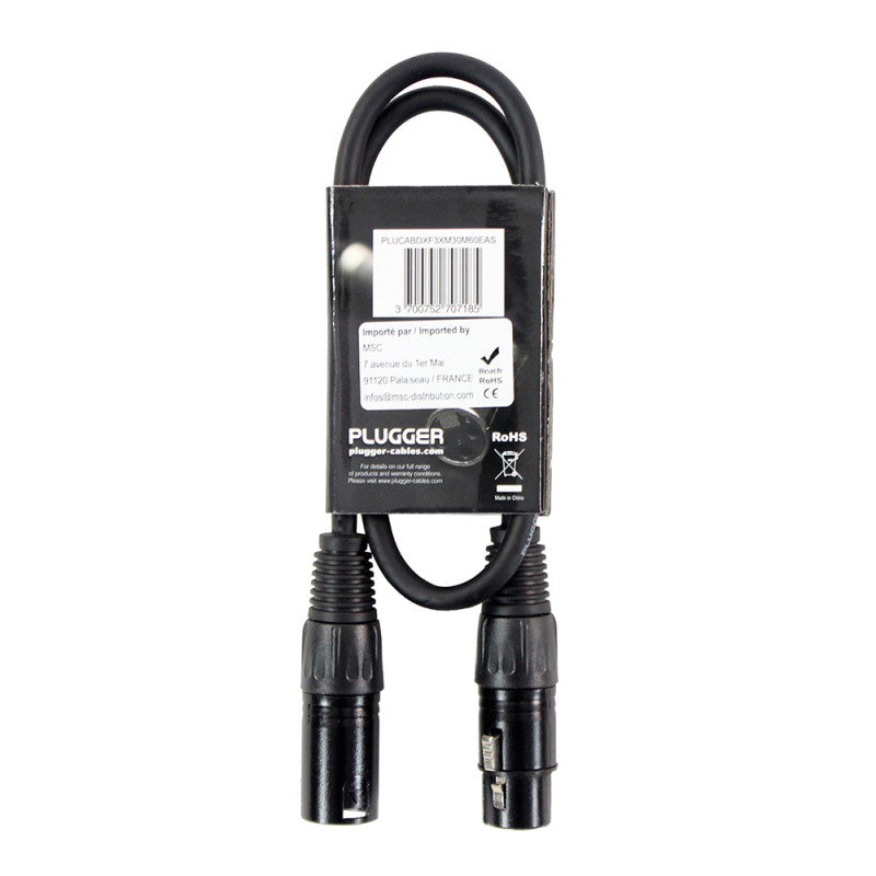 Plugger - DMX XLR Cable PLUCABDXF3XM30M60EAS   - Female XLR - male XLR DMX cable, 0.6 m