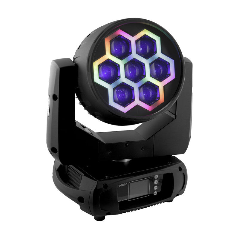 Evolite - Evo Wash 740z Strip   - 7 x 40 W Wash moving head with zoom and strip, controllable in DMX