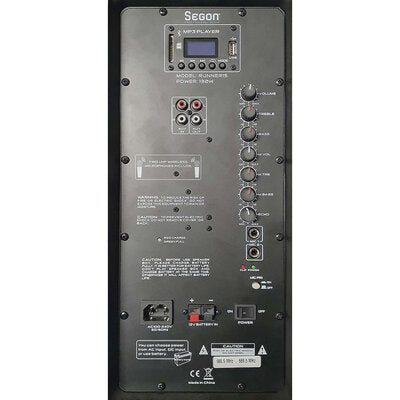 Segon Professional Audio - RUNNER15 - 130 W powered loudspeaker with 2 UHF microphones and USB / SD / MP3 / Bluetooth