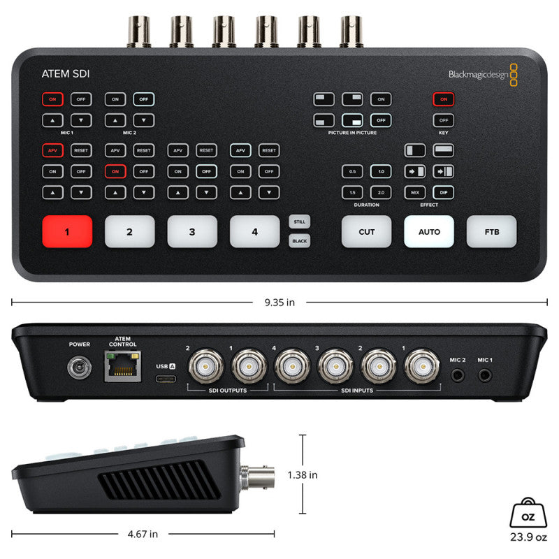 Blackmagic Design - ATEM SDI - Compact switcher for live streaming, 4 SDI inputs and 2 SDI outputs