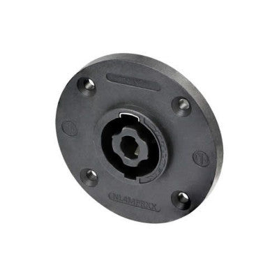 Neutrik - NL4MPRXX  - SpeakON 4 pole chassis connector, black round G-size flange, countersunk thru holes, 3/16" flat tabs