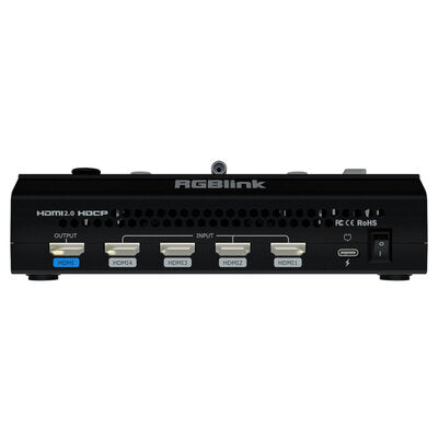 RGBlink - mini-pro 2022 - Compact 4-channel video mixer, HDMI2.0 input, HDMI1.3 output, audio IN/OUT, USB3.0 streaming, USB2.0 recording, 2" touch screen, 4K60 inputs and advanced capabilities such as PIP, chroma key, remote control via App