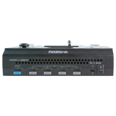 RGBlink - mini-pro 2022 - Compact 4-channel video mixer, HDMI2.0 input, HDMI1.3 output, audio IN/OUT, USB3.0 streaming, USB2.0 recording, 2" touch screen, 4K60 inputs and advanced capabilities such as PIP, chroma key, remote control via App