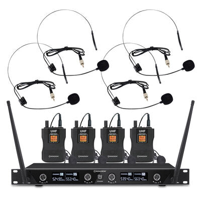 Rondson - BE-1040/4BP-2 - 670.4 / 658.1 / 687.1 / 664.1 MHz 4-channel diversity UHF set, 4 bodypack with lavalier and headworn microphones + receiver