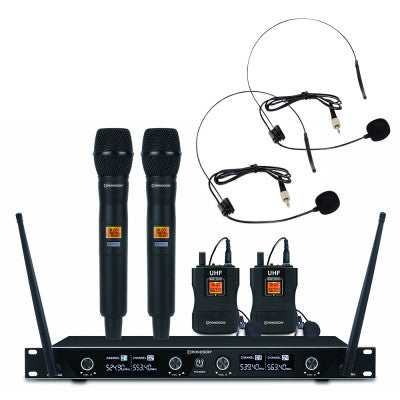 Rondson - BE-1040/2MIC/2BP-2 - 670.4 / 658.1 / 687.1 / 664.1 MHz 4-channel diversity UHF set, 2 handheld microphones and 2 bodypack with lavalier and headworn microphones