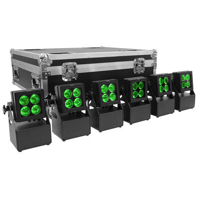 Evolite - TROPIKOLOR 4X15W-FC - Set of 6 TROPIKOLOR 4X15W IP65 projectors, delivered in flight case of 6 compartments