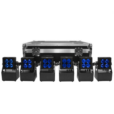 Evolite - TROPIKOLOR 4X15W-FC - Set of 6 TROPIKOLOR 4X15W IP65 projectors, delivered in flight case of 6 compartments