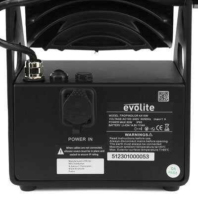 Evolite - TROPIKOLOR 4X15W-FC - Set of 6 TROPIKOLOR 4X15W IP65 projectors, delivered in flight case of 6 compartments