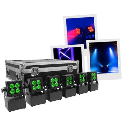 Evolite - TROPIKOLOR 4X15W-FC - Set of 6 TROPIKOLOR 4X15W IP65 projectors, delivered in flight case of 6 compartments