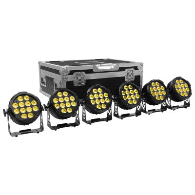 WI-PAR 12x12W PACK - 12 x 12W RGBWA-UV 6-in-1 LED projector, IP65, delivered in 6 pcs flight case with integrated charger