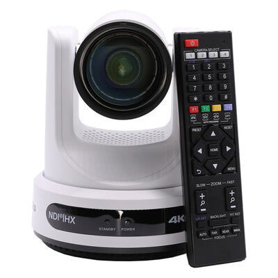 PTZOptics Move 4K 12X white - 4K UHD PTZ camera, 12x optical zoom with auto-tracking function, supports simultaneous IP Video (NDI|HX3, SRT, RTMPS, RTSP), USB2.0, 3G-SDI, HDMI2.0 outputs, PoE+, white