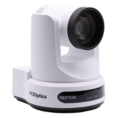 PTZOptics Move 4K 12X white - 4K UHD PTZ camera, 12x optical zoom with auto-tracking function, supports simultaneous IP Video (NDI|HX3, SRT, RTMPS, RTSP), USB2.0, 3G-SDI, HDMI2.0 outputs, PoE+, white