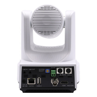 PTZOptics Move 4K 20X white - 4K UHD PTZ camera, 20x optical zoom with auto-tracking function, supports simultaneous IP Video (NDI|HX3, SRT, RTMPS, RTSP), USB2.0, 3G-SDI, HDMI2.0 outputs, PoE+, white